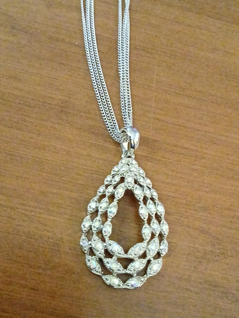 Lia Sophia Silver Tone Teardrop Multi-Row Crystal Necklace